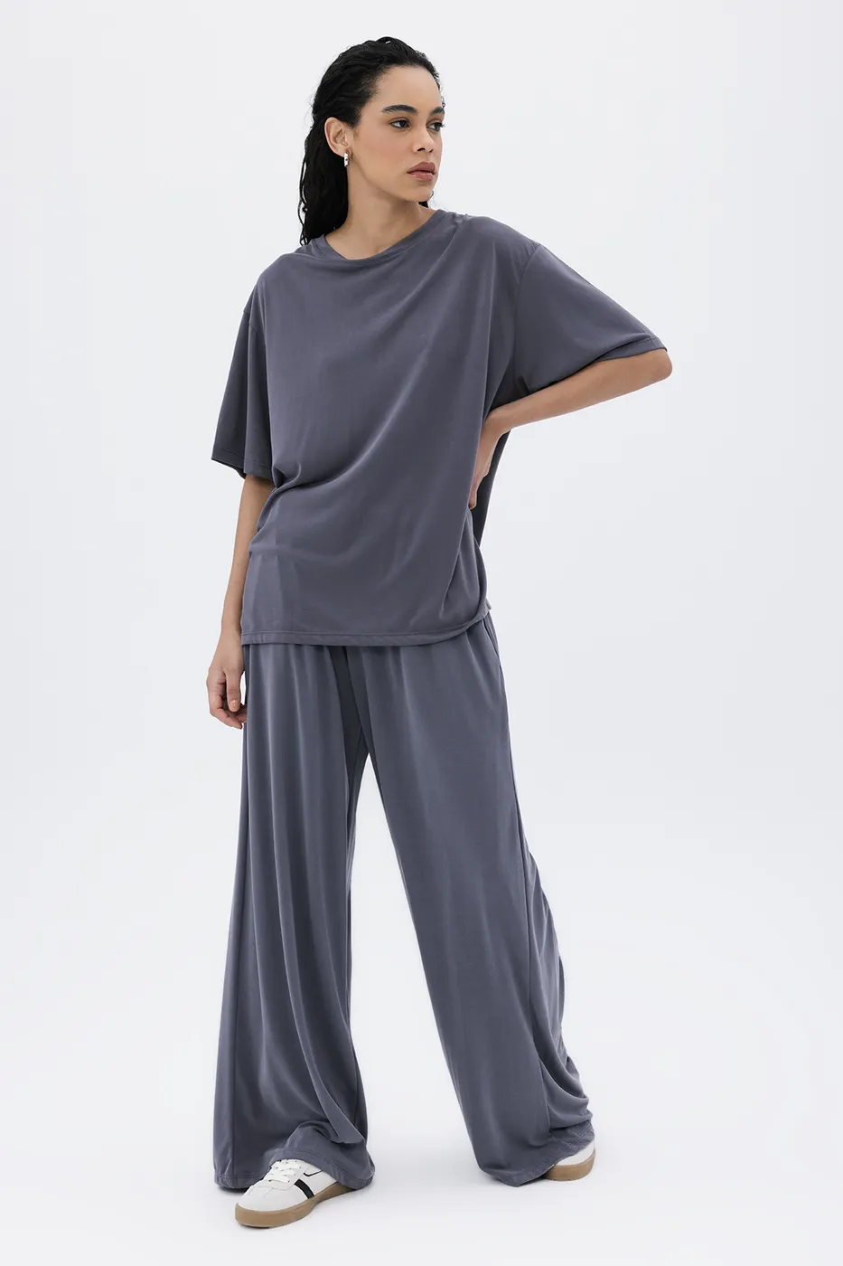 Bayan Gri Modal Palazzo Dökümlü Pantolon