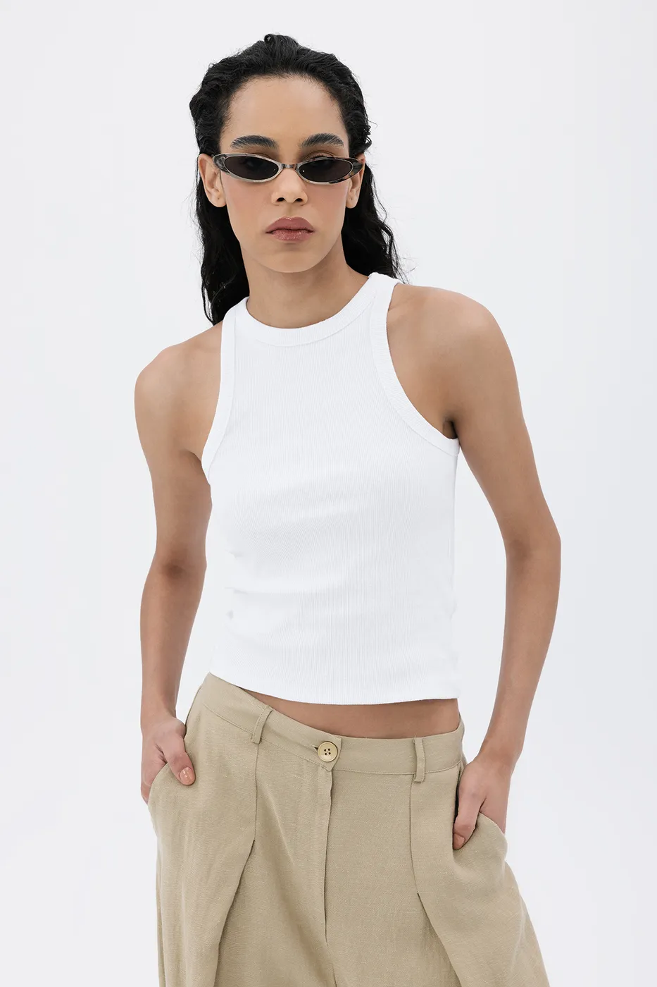 Bayan Beyaz Halter Yaka Top