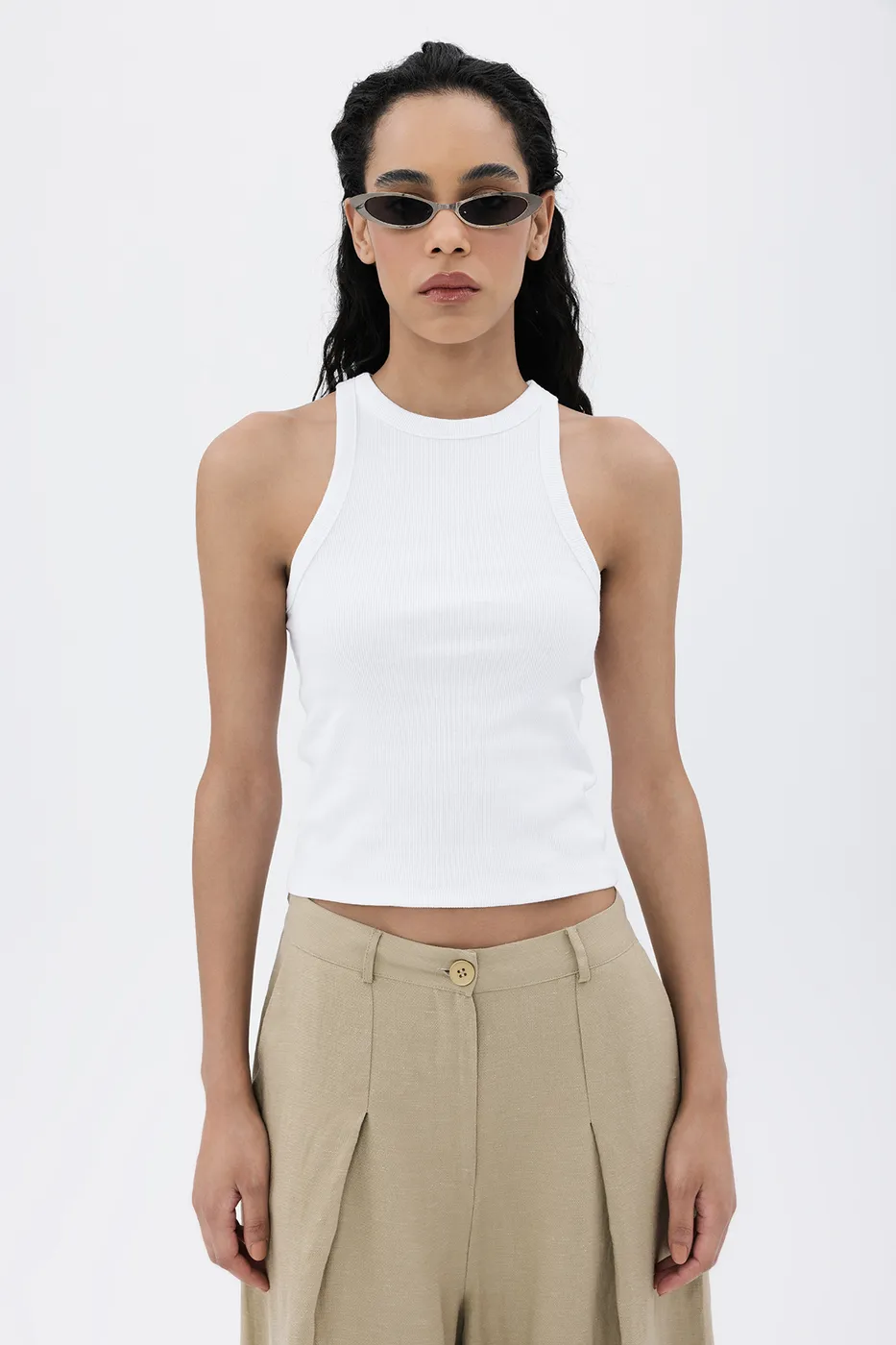 Bayan Beyaz Halter Yaka Top