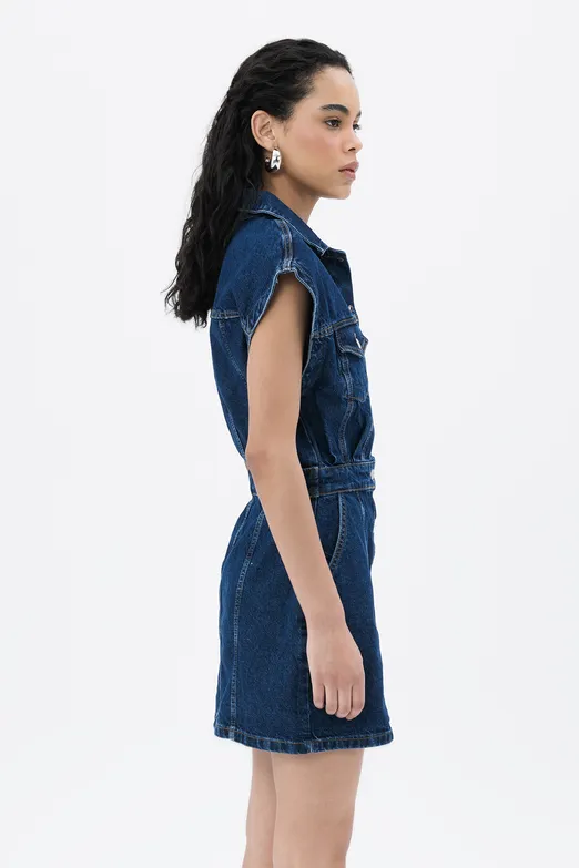 Bayan Lacivert Denim Mini Elbise - BSL