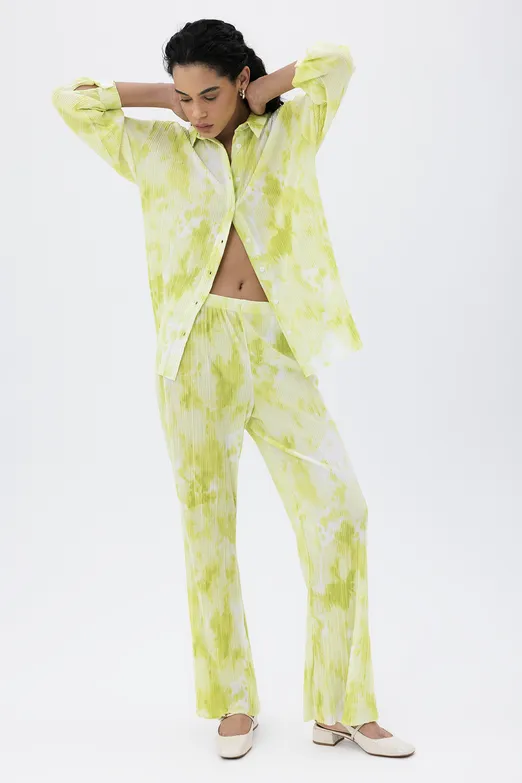 Bayan Yeşil Piliseli Bol Pantolon - BSL