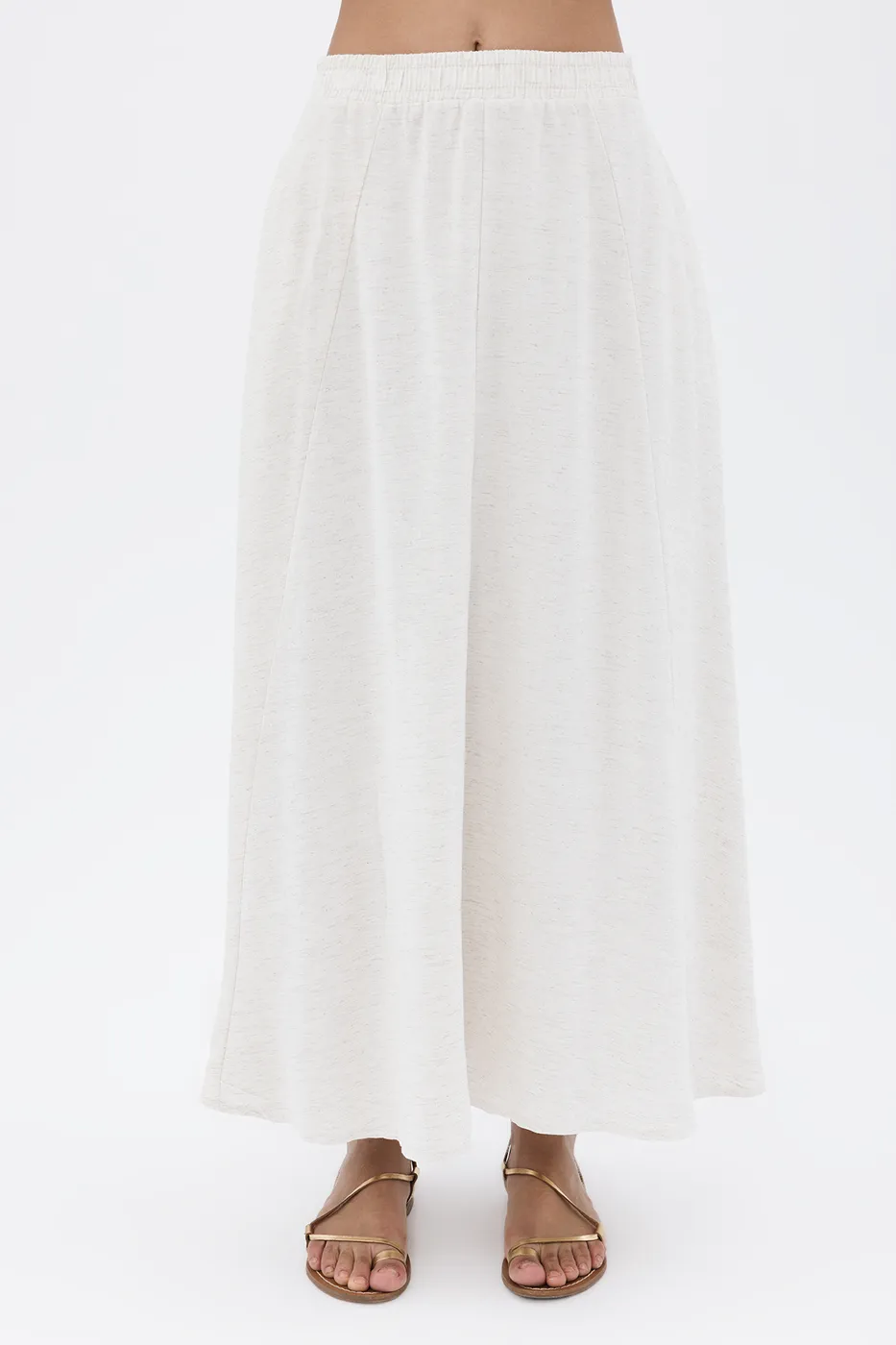 Bayan Ekru Keten Karışım Kloş Etek