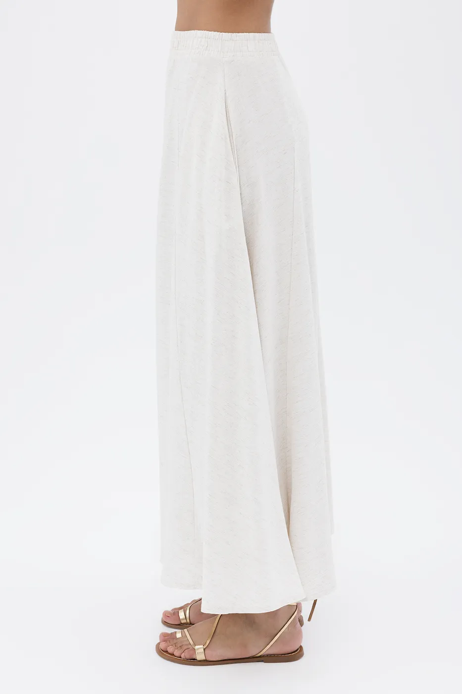 Bayan Ekru Keten Karışım Kloş Etek