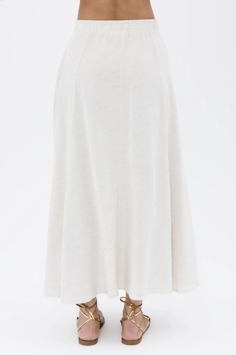 Bayan Ekru Keten Karışım Kloş Etek