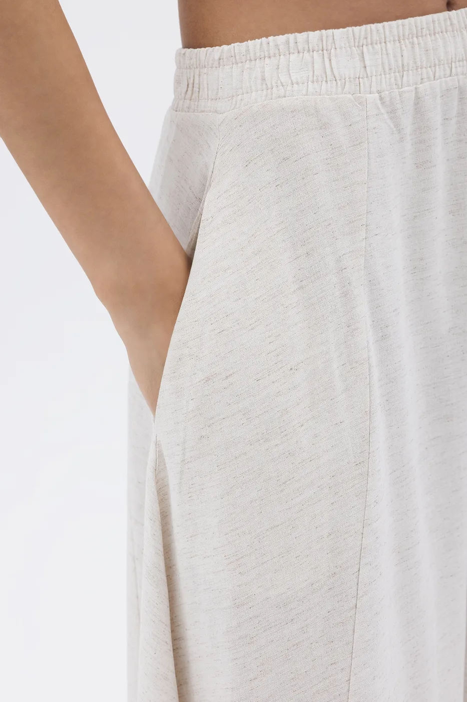 Bayan Ekru Keten Karışım Kloş Etek