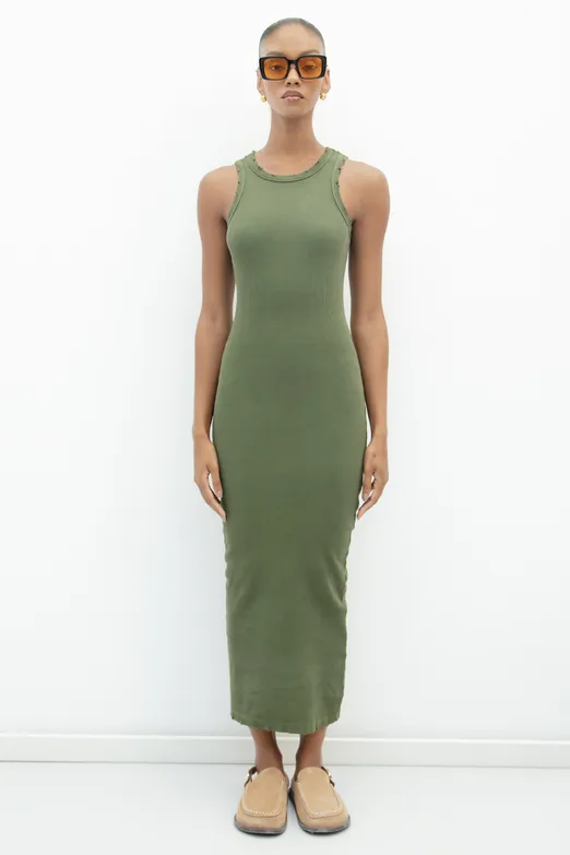 Bayan Haki Halter Yaka Midi Streç Elbise - BSL