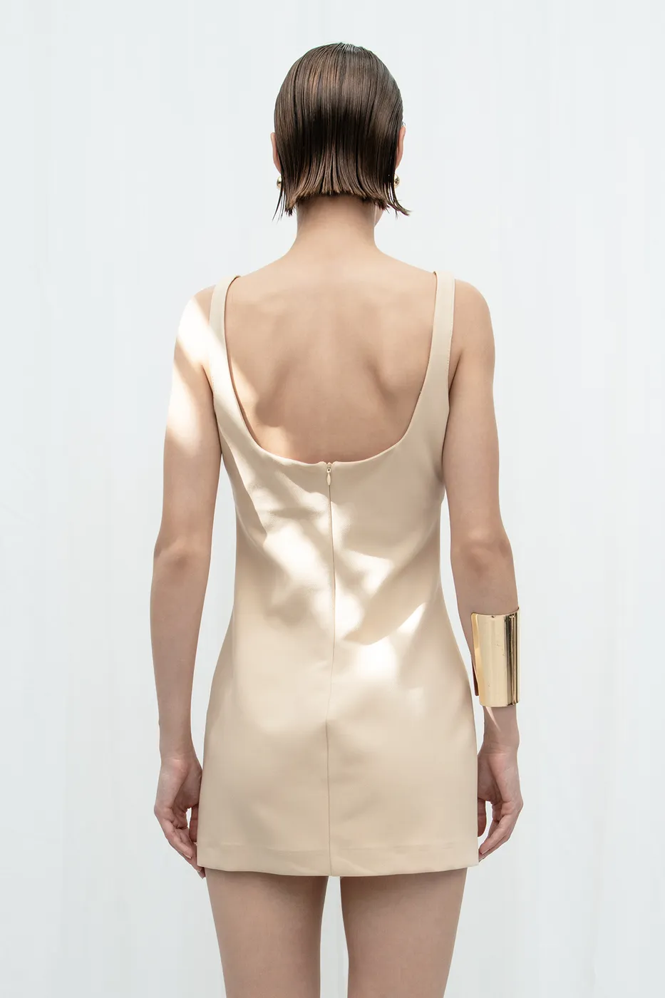 Bayan Bej Vücuda Oturan Mini Elbise