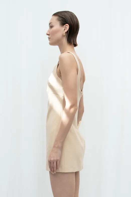 Bayan Ekru Vücuda Oturan Mini Elbise - BSL