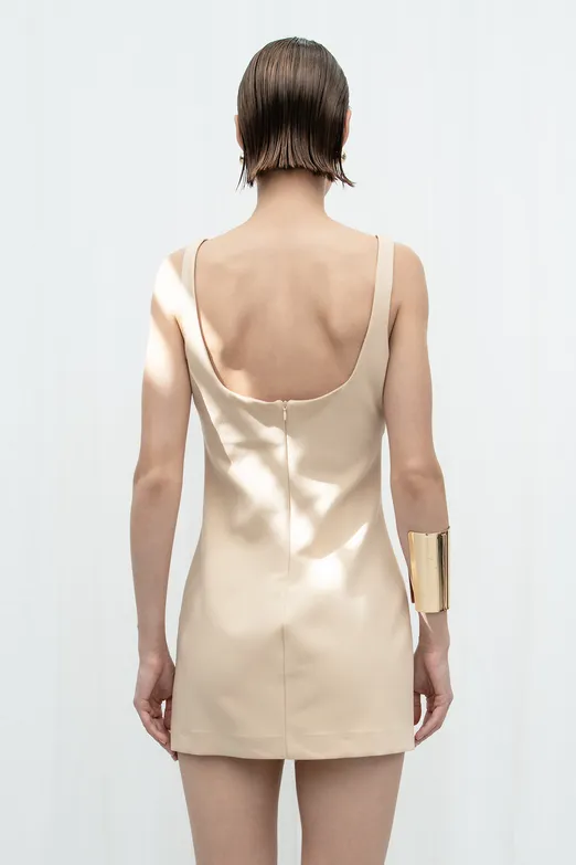 Bayan Ekru Vücuda Oturan Mini Elbise - BSL