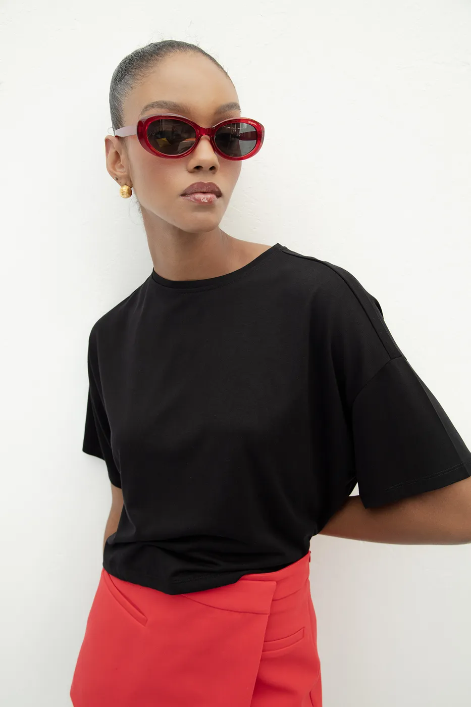 Bayan Siyah Basic Kısa Kollu Tshirt