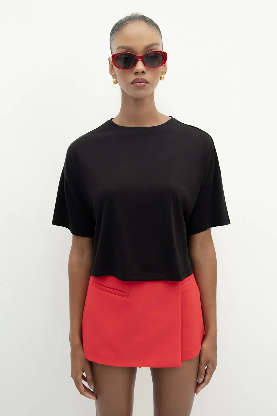 Bayan Siyah Basic Kısa Kollu Tshirt