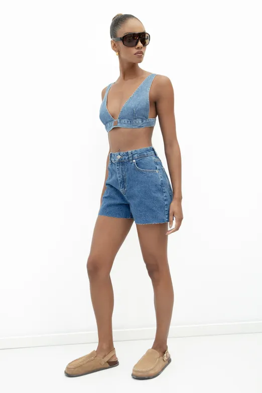 Bayan Mavi Basic Denim Mini Şort - BSL