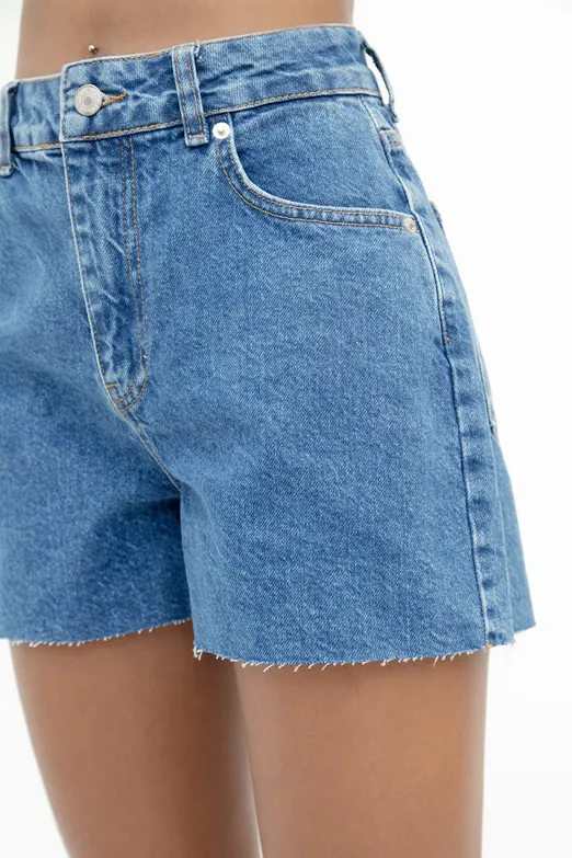 Bayan Mavi Basic Denim Mini Şort - BSL