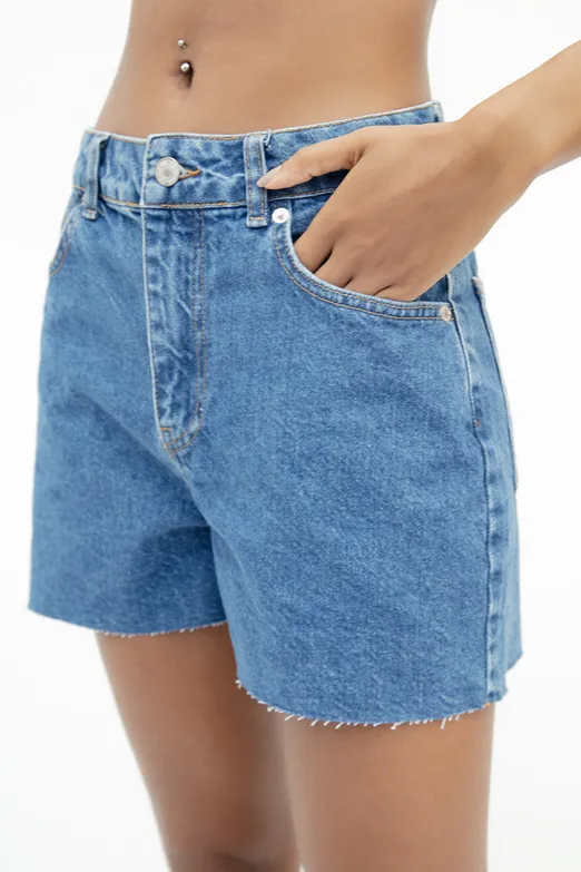 Bayan Mavi Basic Denim Mini Şort - BSL