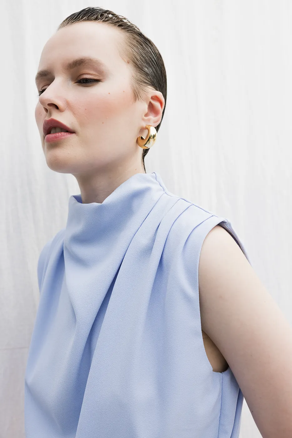 Bayan Mavi Dik Degaje Yakalı Bluz