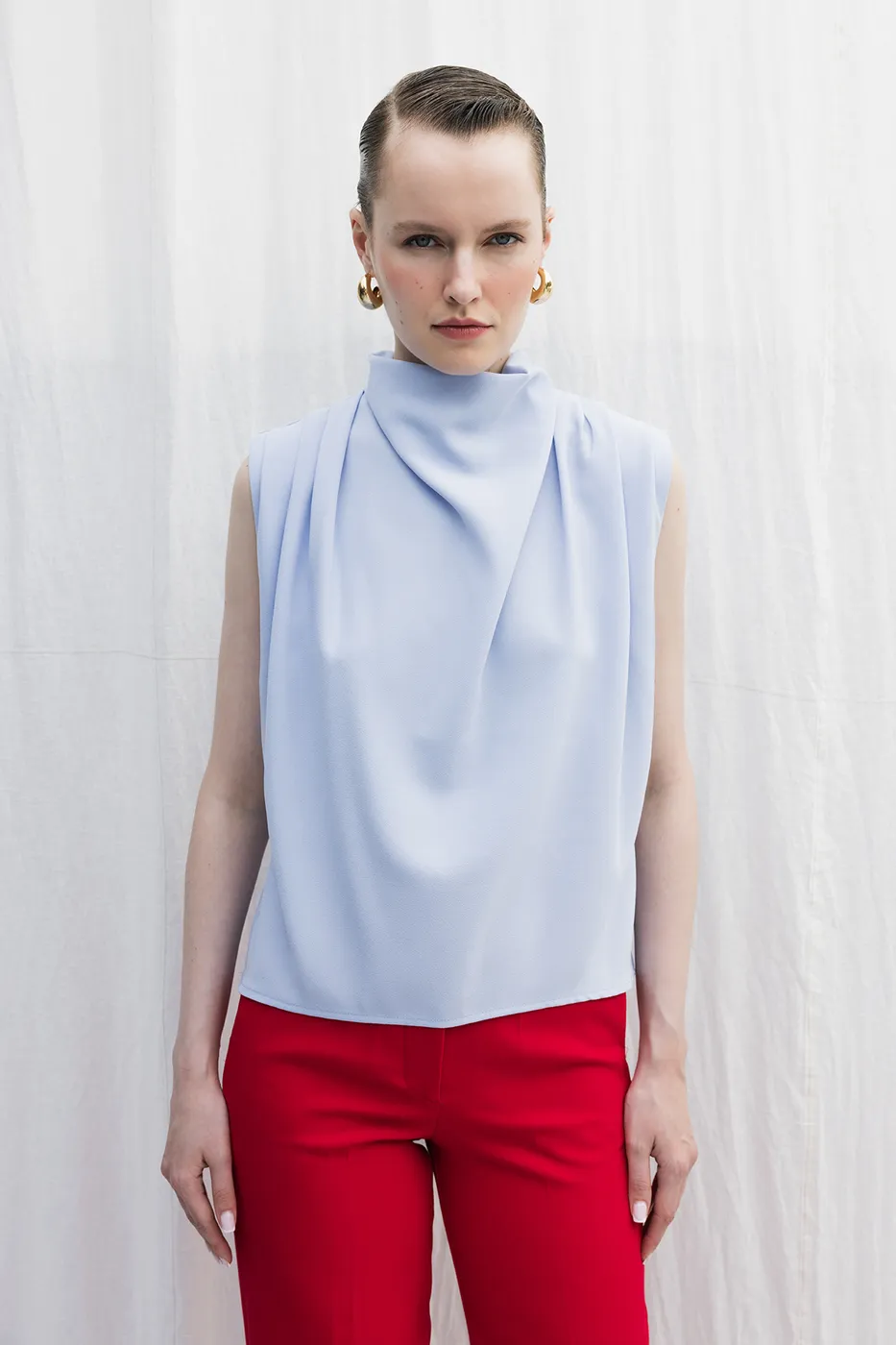 Bayan Mavi Dik Degaje Yakalı Bluz