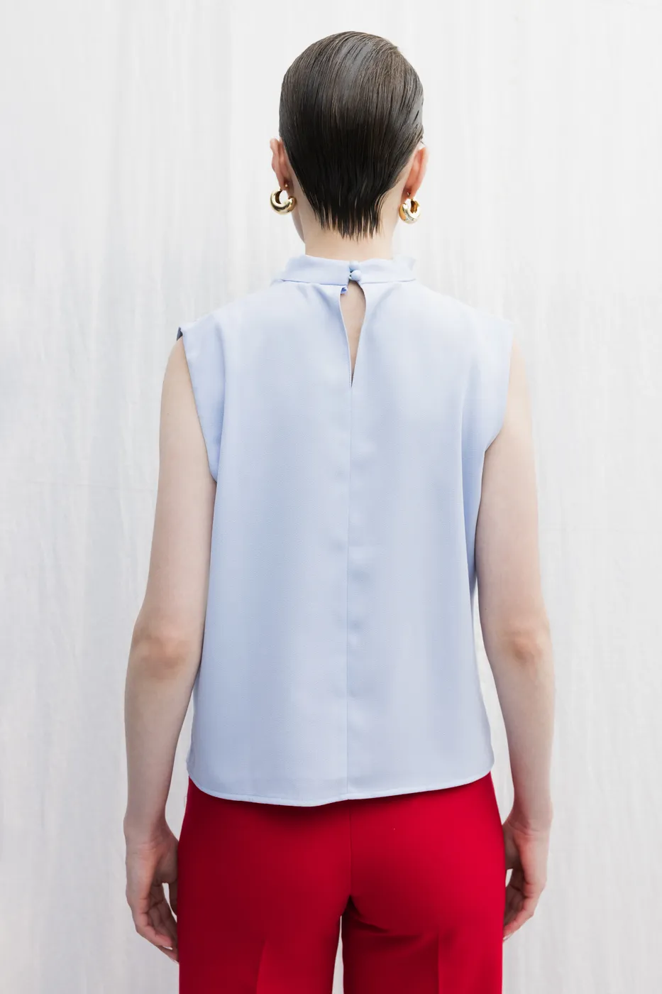 Bayan Mavi Dik Degaje Yakalı Bluz