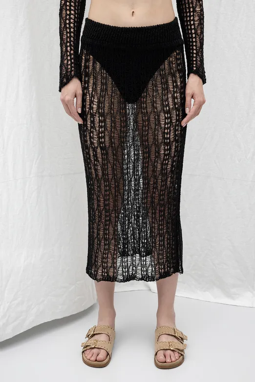 Bayan Siyah Örgü Kalem Midi Etek - BSL