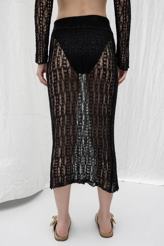 Bayan Siyah Örgü Kalem Midi Etek - BSL
