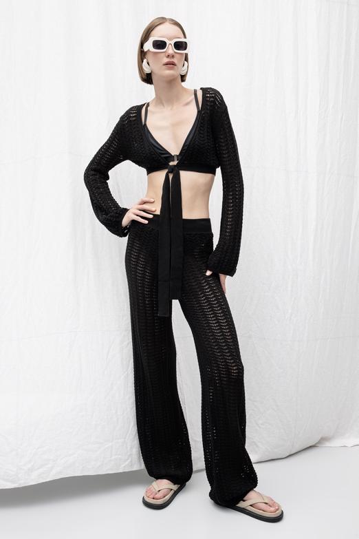 Bayan  Düz Paça Ajurlu Örgü Pantolon