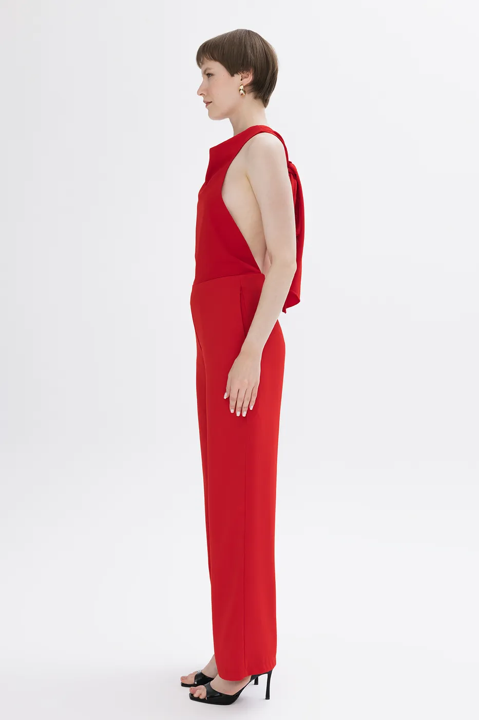 Bayan Kırmızı Boyun Bağlamalı Tulum