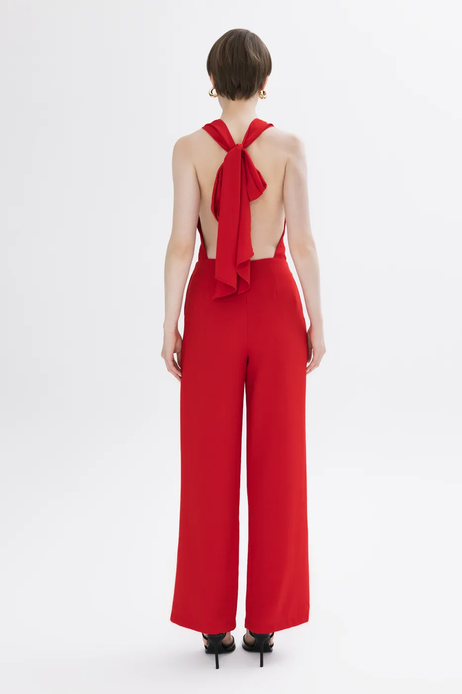 Bayan Kırmızı Boyun Bağlamalı Tulum