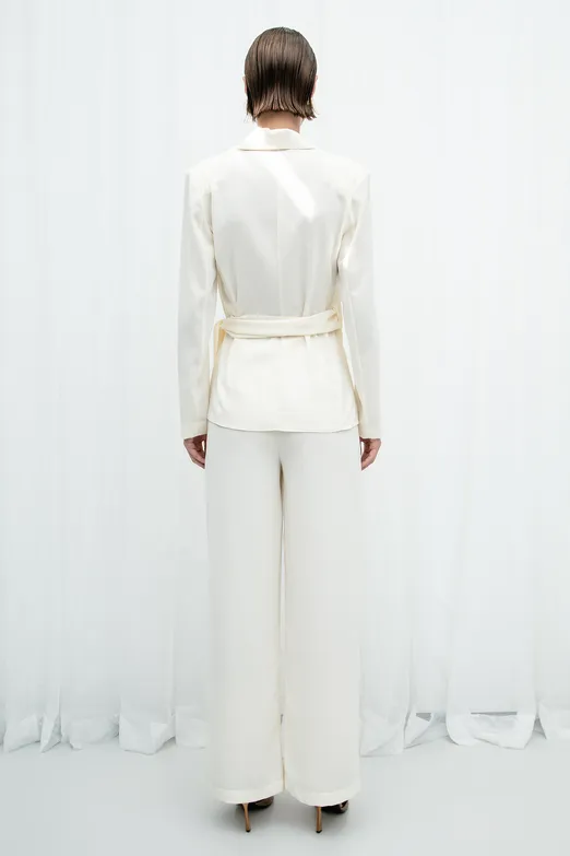 Bayan Ekru Düz Kesim Krep Pantolon - BSL