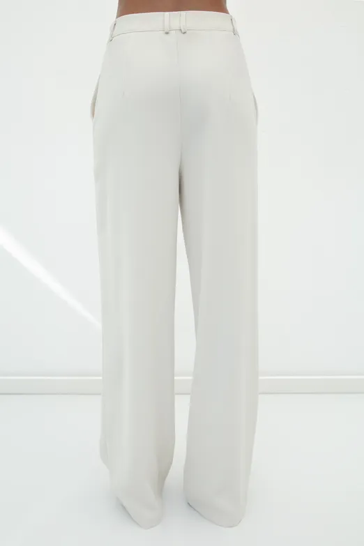 Bayan Ekru Düz Kesim Krep Pantolon - BSL