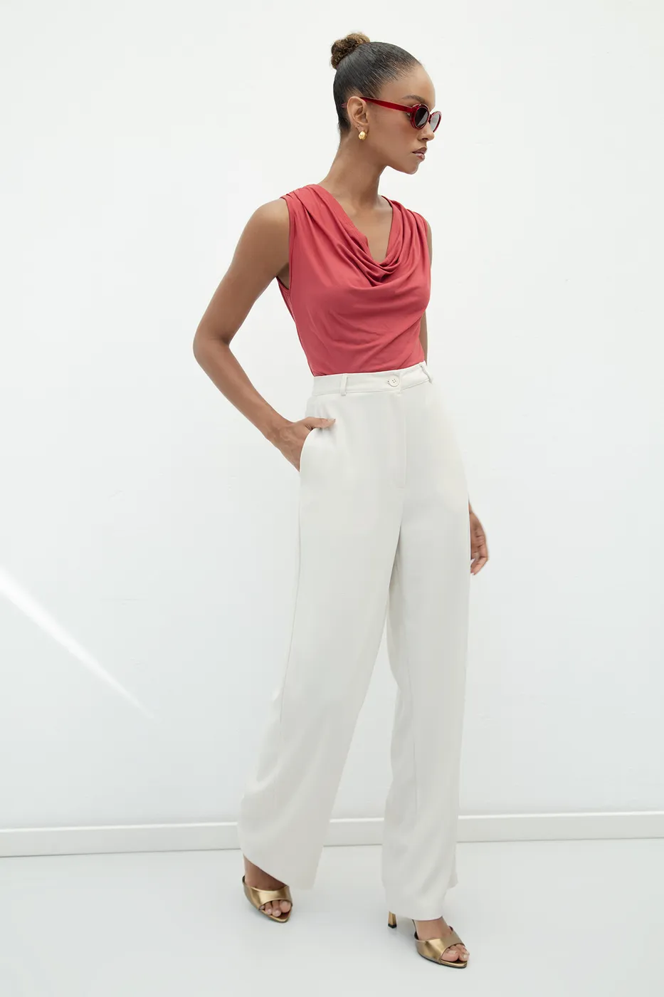 Bayan Taş Düz Kesim Krep Pantolon