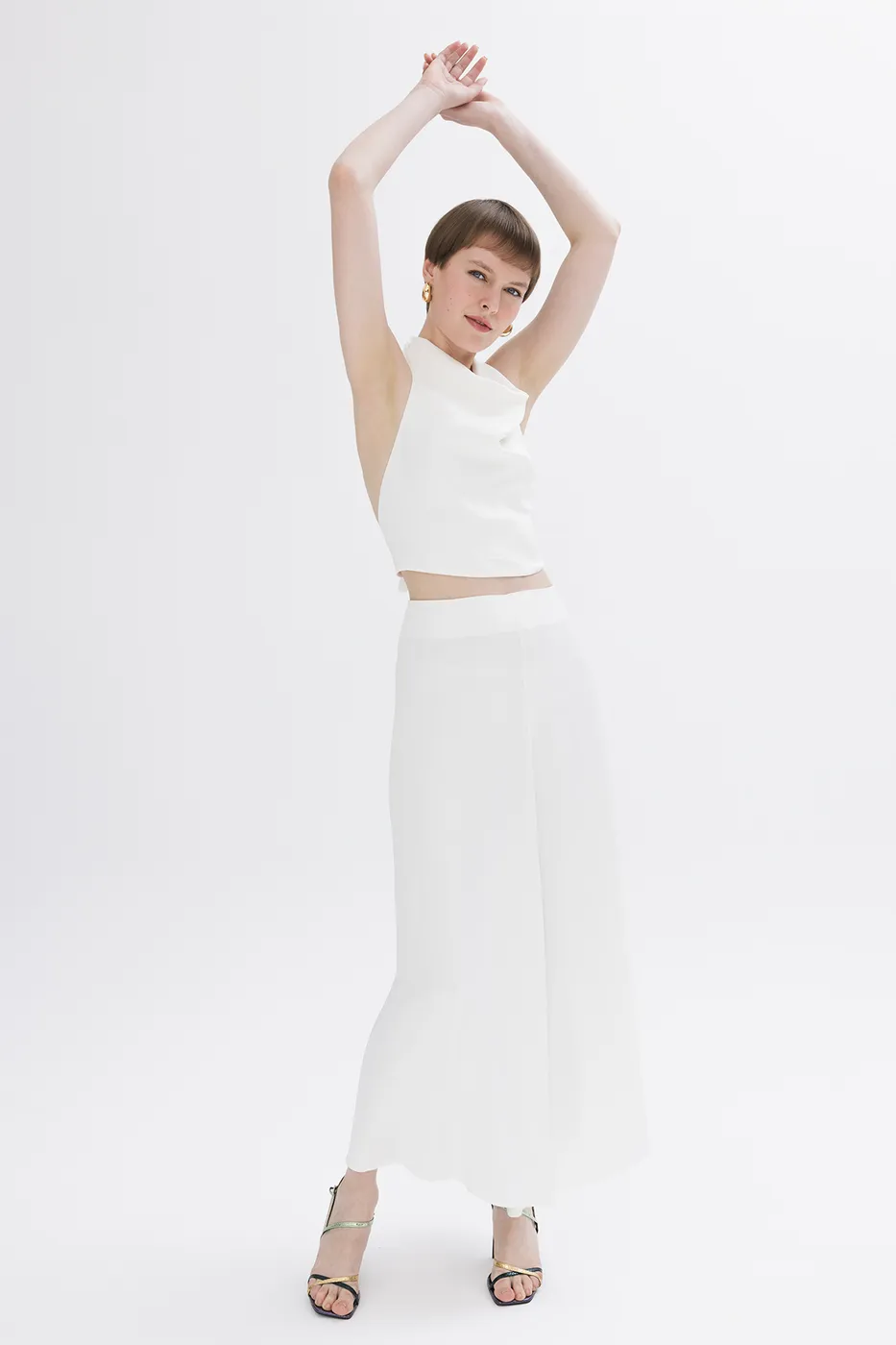 Bayan Beyaz Saten Midi Boy Etek