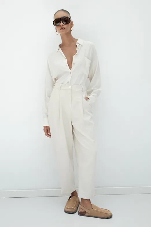 Bayan Bej Pileli Havuç Pantolon - BSL