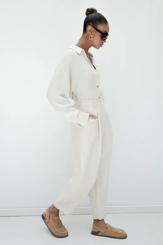 Bayan Bej Pileli Havuç Pantolon - BSL