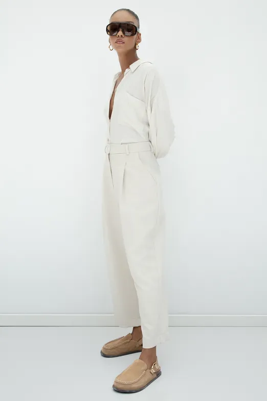 Bayan Bej Pileli Havuç Pantolon - BSL