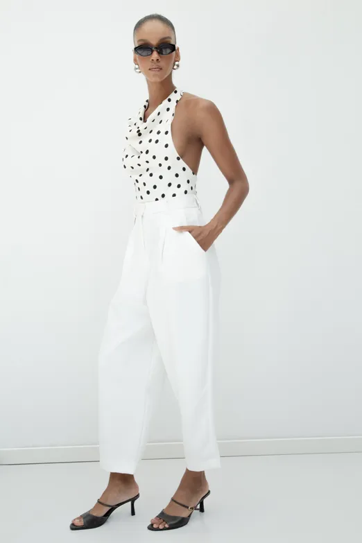 Bayan Beyaz Pileli Havuç Pantolon - BSL