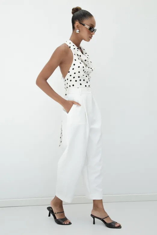 Bayan Beyaz Pileli Havuç Pantolon - BSL