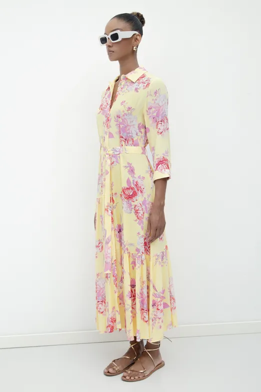 Bayan Sarı Truvakar Kollu Gömlek Elbise - BSL