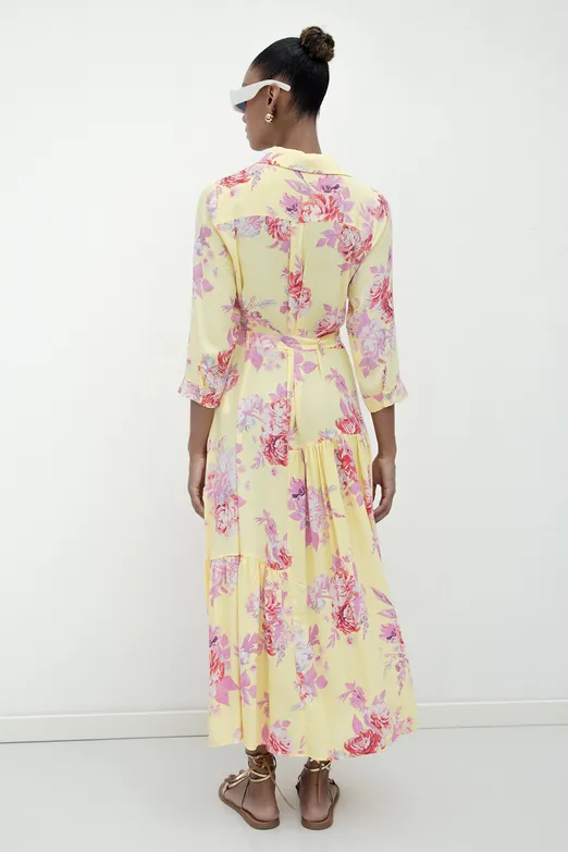 Bayan Sarı Truvakar Kollu Gömlek Elbise - BSL