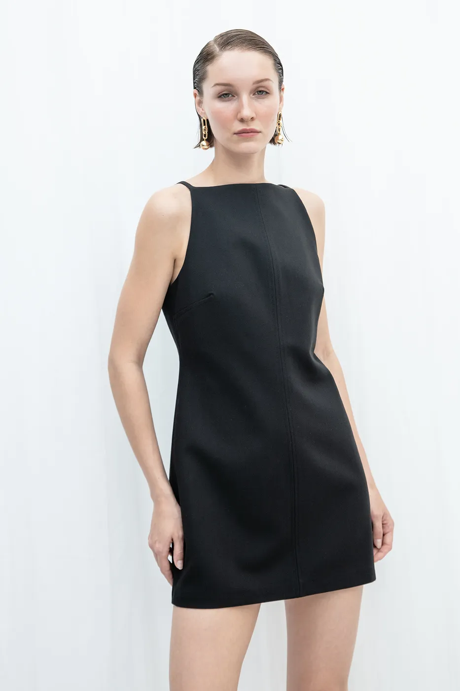 Bayan Siyah Askılı Mini elbise