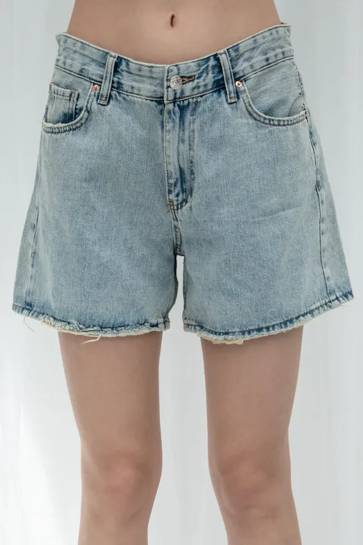 Bayan Mavi Pis Paça Detaylı Denim Şort - BSL