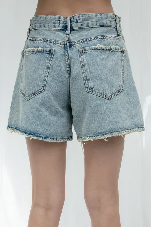 Bayan Mavi Pis Paça Detaylı Denim Şort - BSL