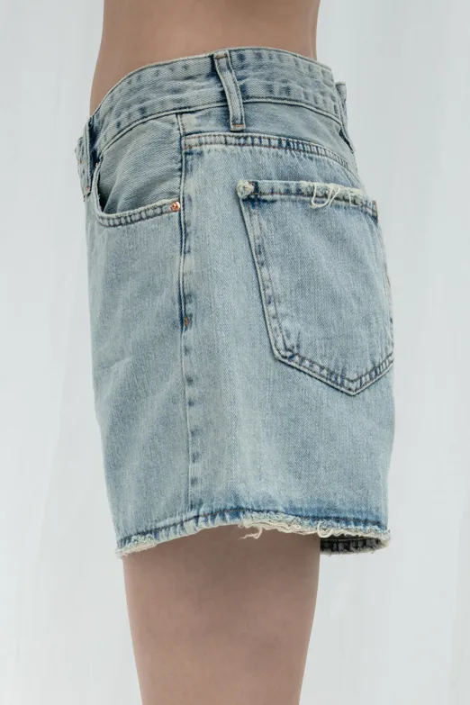 Bayan Mavi Pis Paça Detaylı Denim Şort - BSL