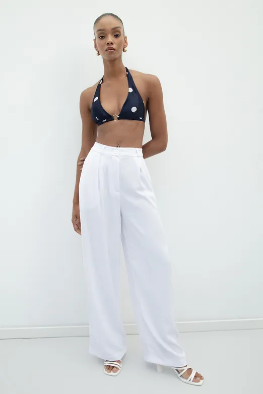 Bayan Beyaz Pileli Bol Pantolon - BSL