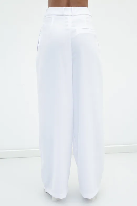 Bayan Beyaz Pileli Bol Pantolon - BSL