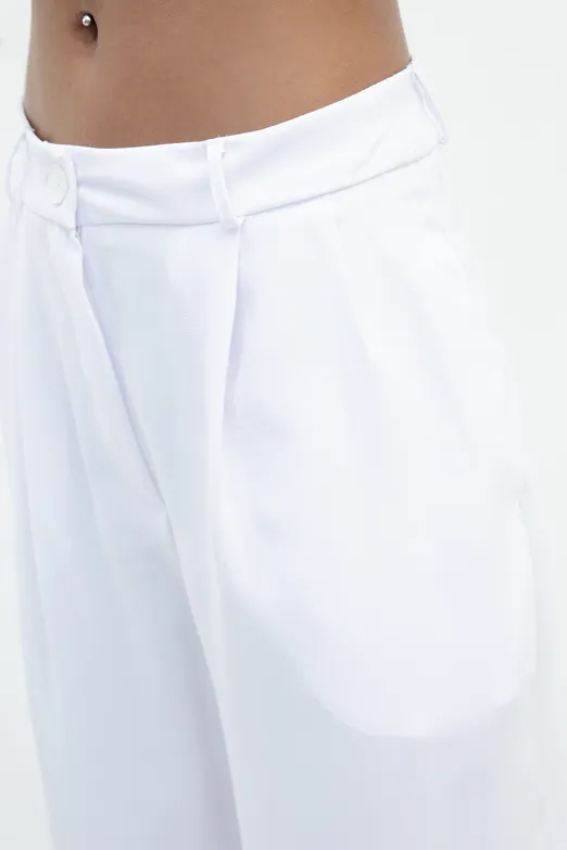 Bayan Beyaz Pileli Bol Pantolon - BSL