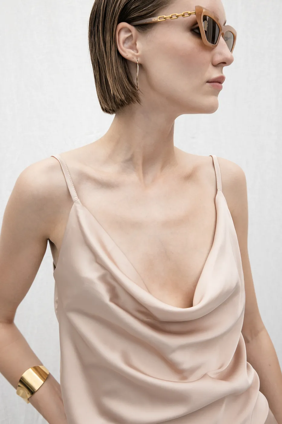 Bayan Pudra Degaje Yakalı Saten Bluz