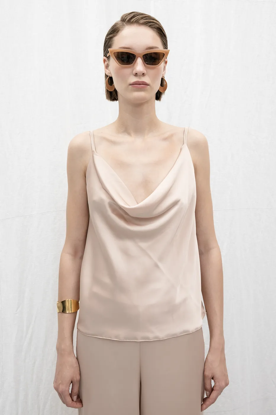 Bayan Pudra Degaje Yakalı Saten Bluz