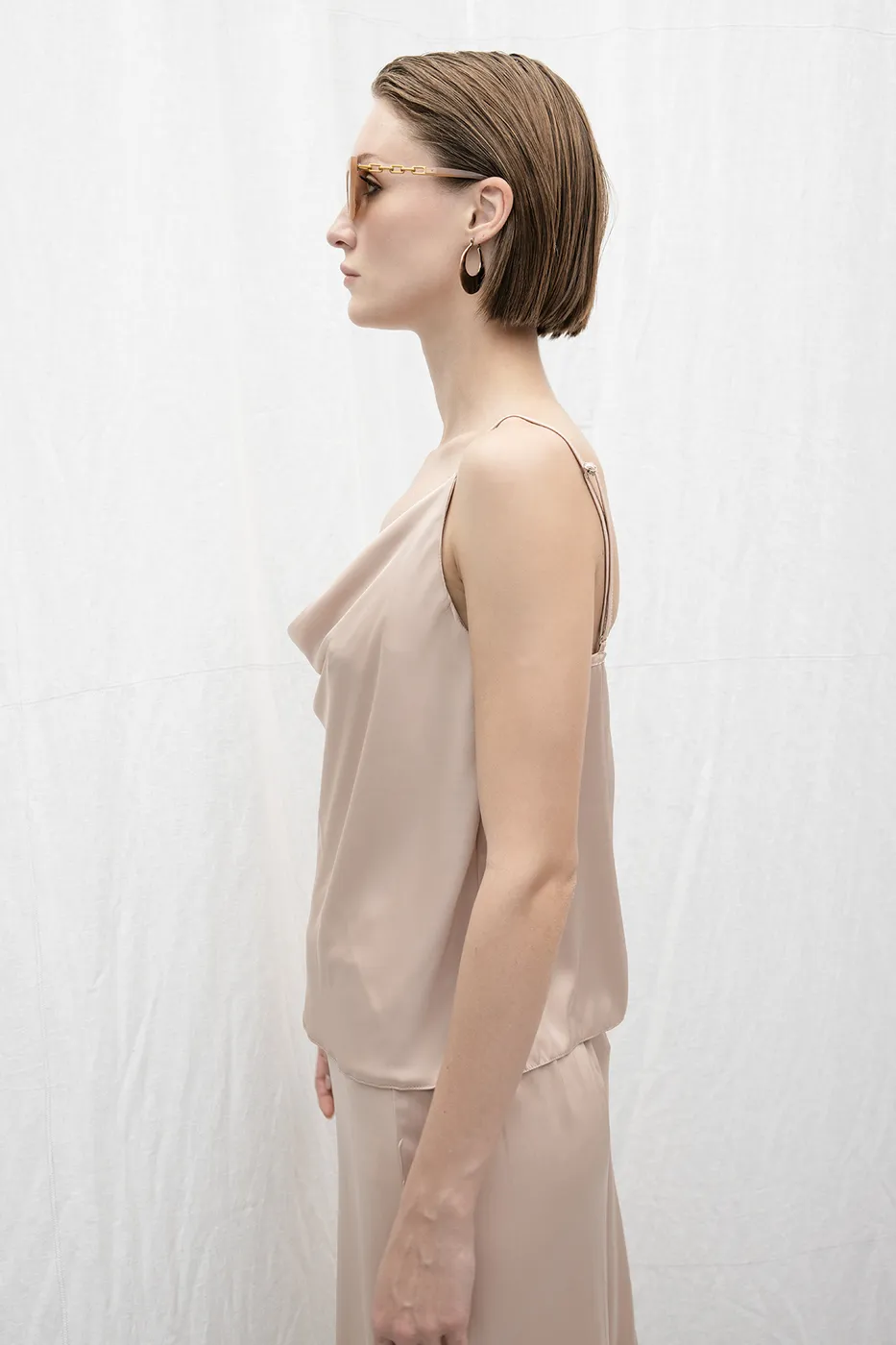 Bayan Pudra Degaje Yakalı Saten Bluz