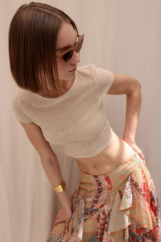 Bayan Bej Tül Crop Top - BSL