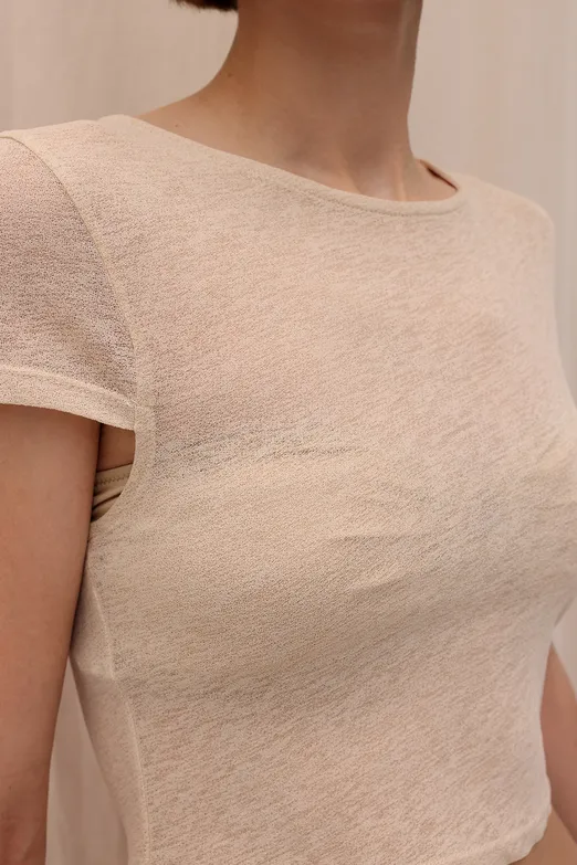 Bayan Bej Tül Crop Top - BSL