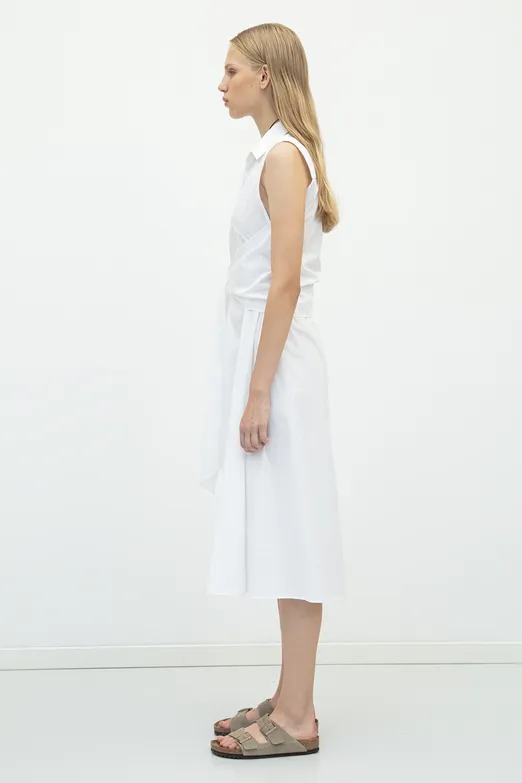 Bayan Beyaz Cotton Midi  Gömlek Elbise - BSL